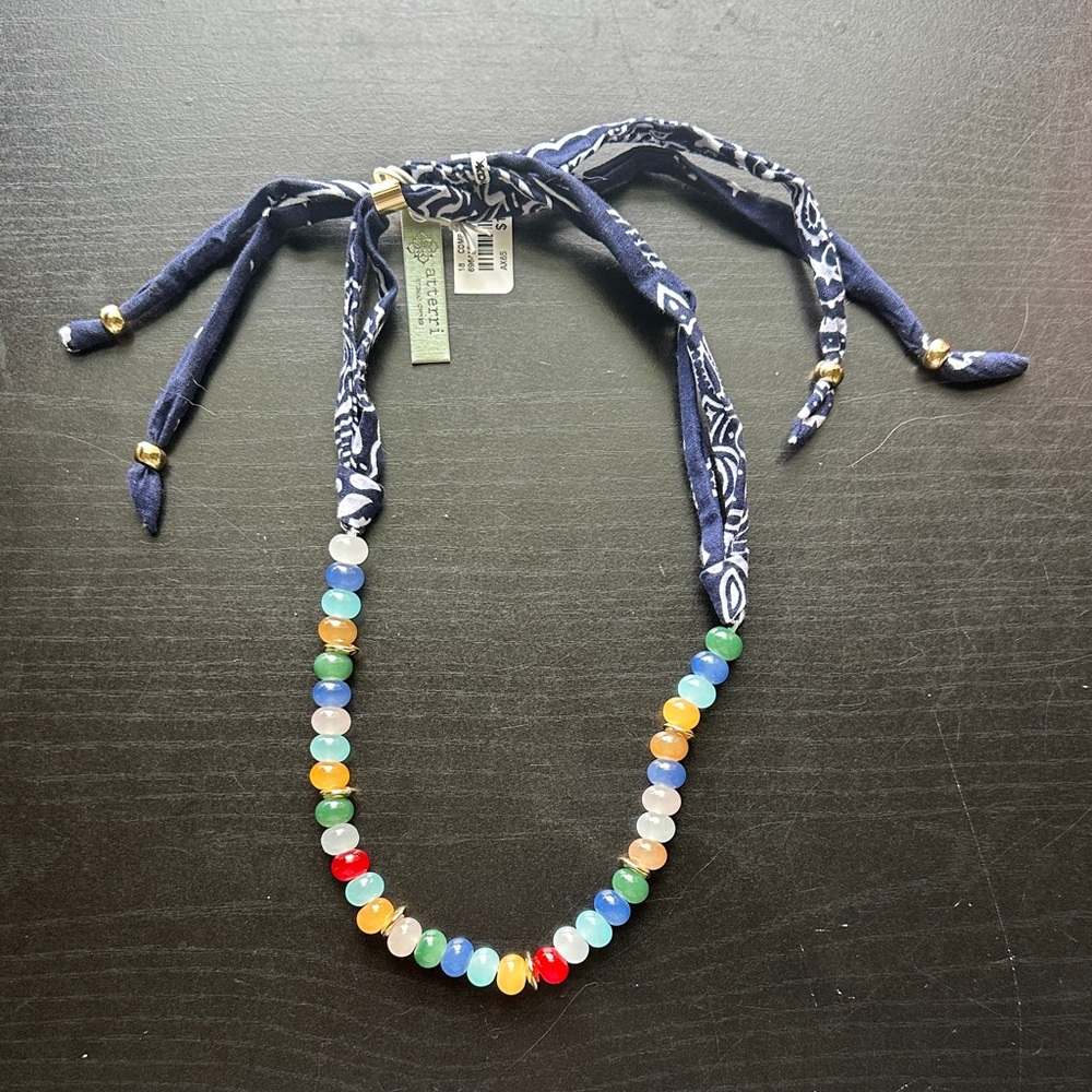 Atterri Necklace | Multicolor Beaded Adjustable Blue Bandana Scarf
